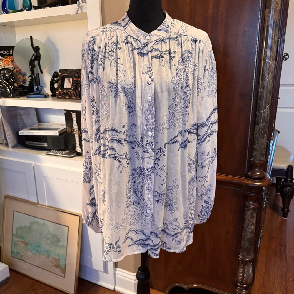 Free People Botanical Peacock Button Blouse‎